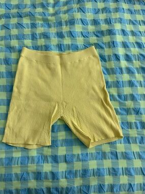 Zara Yellow Ribbed Bike Shorts